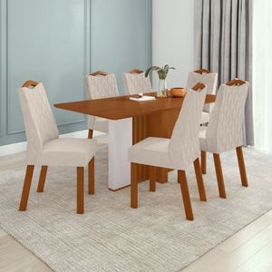 Conjunto Mesa 170cm Astrid Tampo MDF No Glass E 6 Cadeiras Vênus Frassino Off White Naturale Creme