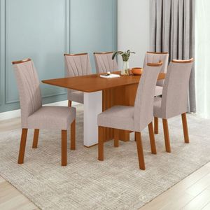 Conjunto Mesa 170cm Astrid Tampo MDF No Glass E 6 Cadeiras Apogeu Frassino Off White Bege