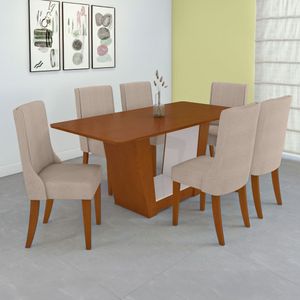 Conjunto Mesa 170cm Apogeu Tampo MDF No Glass Com 6 Cadeiras Celina Frassino Off White Bege