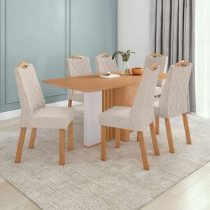 Conjunto Mesa 170cm Astrid Tampo MDF No Glass E 6 Cadeiras Vênus Amêndoa Clean Off White Naturale Creme