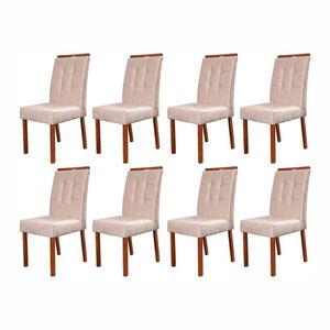 Conjunto De 8 Cadeiras Em Madeira Maciça E Estofada Sophia Authentic Champagne Marfim