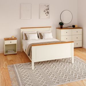 Conjunto Dormitório 1 Cama Casal 1 Mesa De Cabeceira 1 Cômoda Ananda Cabecasa Madeiramadeira Imbuia Off Whitewhite