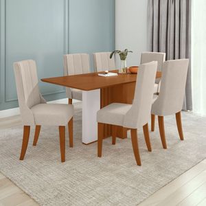 Conjunto Mesa 170cm Astrid Tampo MDF No Glass E 6 Cadeiras Celina Frassino Off White Creme