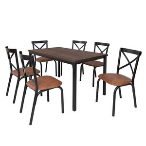 Conjunto Karina Flex 1,36m Tampo Laminado Com 6 Cadeiras Preto Fosco Caramelo Amendoa