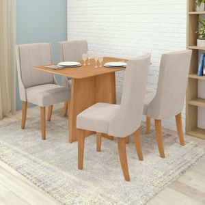 Conjunto Mesa 120cm Celebrare Tampo MDF No Glass E 4 Cadeiras Celina Amêndoa Creme