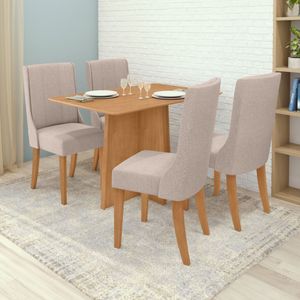 Conjunto Mesa 120cm Celebrare Tampo MDF No Glass E 4 Cadeiras Celina Amêndoa Bege