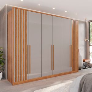 Guarda Roupa 6 Portas 1 Gaveta Anápolis Ripado 100% Mdf Cinamomo Off White