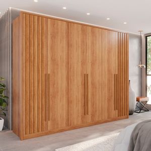 Guarda Roupa 6 Portas 1 Gaveta Anápolis Ripado 100% Mdf Cinamomo