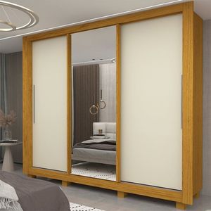 Guarda Roupa Casal 3 Portas 1 Porta Espelhada Com Pés Milão Yescasa Naturale Off White