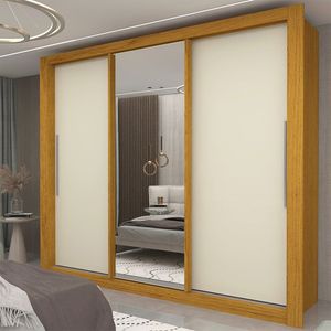Guarda Roupa Casal 3 Portas 1 Porta Espelhada Milão Yescasa Naturale Off White