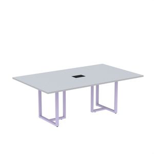 Mesa De Reunião Retangular Com Power Box 200x90cm Mr2000p25tub Cinza/lilás