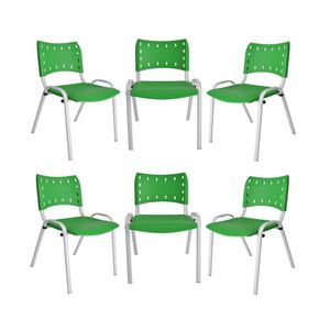 Kit 6 Cadeiras Iso Para Escola Escritório Comércio Verde Base Branca