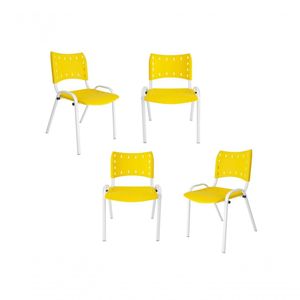 Kit 4 Cadeiras Iso Para Escola Escritório Comércio Amarela Base Branca