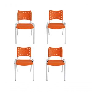 Kit 4 Cadeiras Iso Para Escola Escritório Comércio Laranja Base Branca