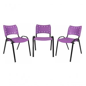 Kit 3 Cadeiras Iso Para Escola Escritório Comércio Roxo Base Preta