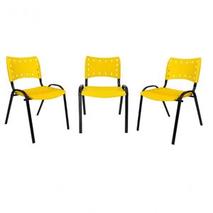 Kit 3 Cadeiras Iso Para Escola Escritório Comércio Amarelo Base Preta