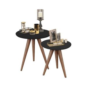 Conjunto De Mesa Lateral E Apoio Retrô Preto