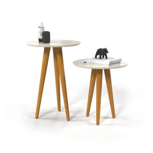 Conjunto 2 Mesinhas Redonda De Canto Lateral Retro Pé Palito Branco