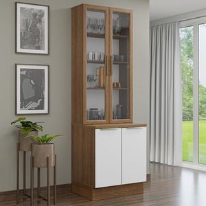 Kit Balcão + Cristaleira 70cm Rustic Branco Veludo Lux Madesa 01 Rustic Branco