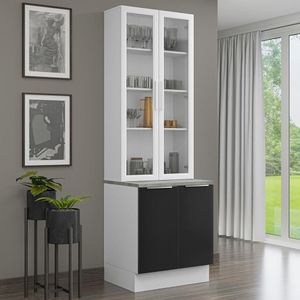Kit Balcão + Cristaleira 70cm Branco Preto Lux Madesa 01 Branco Preto