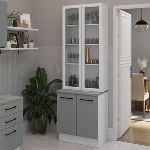 Kit Balcão + Cristaleira 70cm Branco Cinza Agata Madesa 01 Branco Cinza