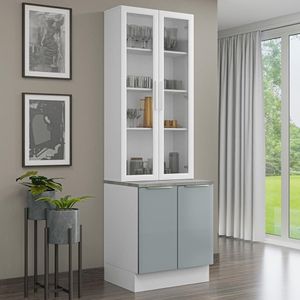 Kit Balcão + Cristaleira 70cm Branco Cinza Lux Madesa 01 Branco Cinza