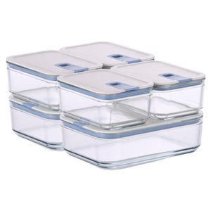 Conjunto De Potes De Vidro Herméticos Retangulares - 6 Unidades - Tampa Com Alavanca