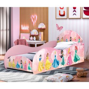 Cama Carruagem Solteiro Princesas MDF Rosa