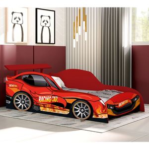 Cama Carro Solteiro Racing Car MDF Relampago Vermelho