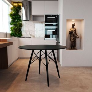 Mesa Eiffel Wood Tampo De Madeira 90cm Preto Premium Pés Pretos Preto