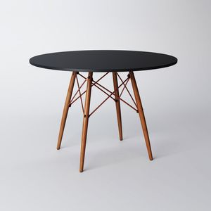 Mesa Eiffel Wood Cobre Tampo De Madeira 90cm Preto