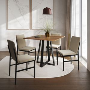 Conjunto De Jantar Mesa Mônaco 90cm Tampo Imbuia Com 4 Cadeiras Estofadas Bege Preto
