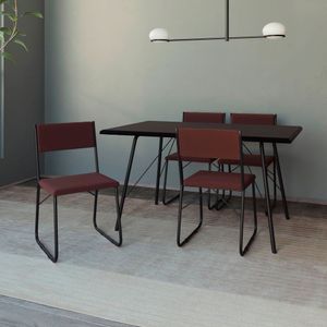 Mesa Jantar Paraty 137cm Tampo Preto Com 4 Cadeiras Angra Estofadas Preta E Marrom Preto