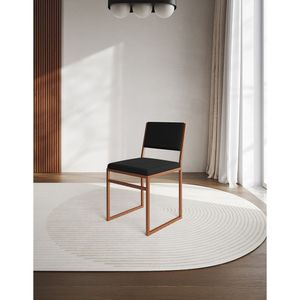 Cadeira De Jantar Industrial Isa Assento Estofado Veludo Preto Base Cobre Preto
