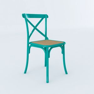 Cadeira Jantar Cross Katrina Azul Turquesa Assento Corano Bege Aço Azul