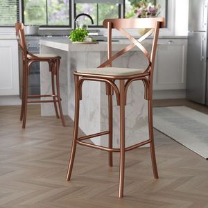 Banqueta Com Encosto Katrina Em Aço Cobre Marrom