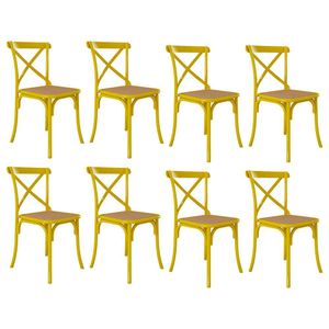 Kit 8 Cadeiras Jantar Cross Katrina X Amarela Assento Bege Aço Amarelo