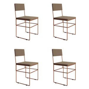 Kit 4 Cadeiras De Jantar Industrial Estofadas Veludo Bege Base Cobre Vitoria Bege