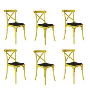Kit 6 Cadeiras Katrina Assento Corano Preto Aço Amarelo Amarelo