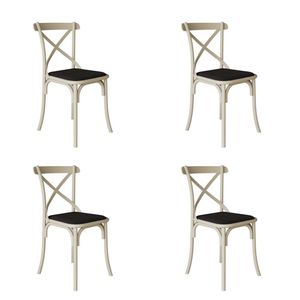 Kit 4 Cadeiras Katrina Assento Corano Preto Aço Off White Bege