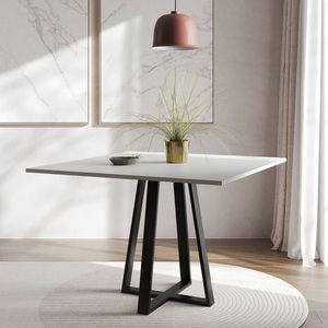 Mesa De Jantar Mônaco 110cm Tampo Branco Pés Preto Branco
