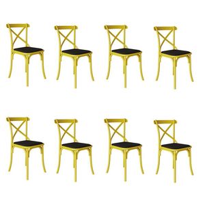 Kit 8 Cadeiras Katrina Assento Corano Preto Aço Amarelo Amarelo