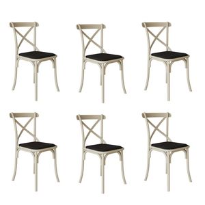 Kit 6 Cadeiras Katrina Assento Corano Preto Aço Off White Bege