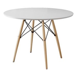 Mesa De Jantar Eiffel Redondo Tampo De Madeira 90cm Branco