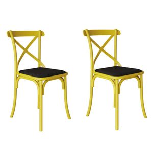 Kit 2 Cadeiras Katrina Assento Corano Preto Aço Amarelo Amarelo