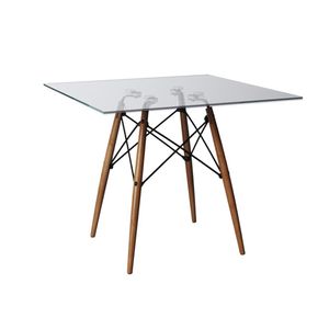 Mesa De Jantar Eiffel Dkr Quadrado Tampo De Vidro 110cm Branco