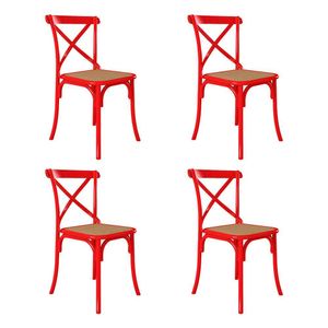 Kit 4 Cadeiras Jantar Cross Katrina X Vermelha Assento Bege Aço Vermelho