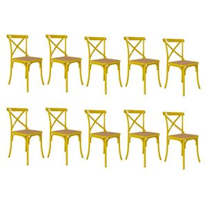 Kit 10 Cadeiras Jantar Cross Katrina X Amarela Assento Bege Aço Amarelo