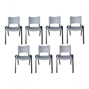 Kit 7 Cadeiras Iso Para Escola Escritório Comércio Cinza Base Preta