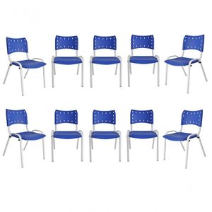 Kit 10 Cadeiras Iso Para Escola Escritório Comércio Azul Base Branca